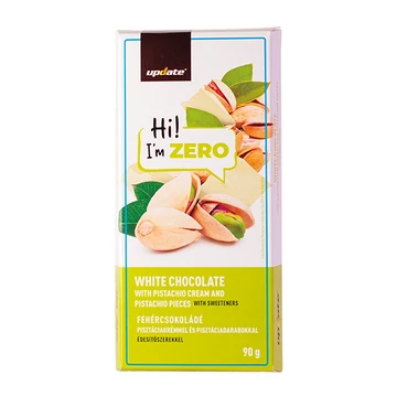 FEHÉRCSOKOLÁDÉ PISZTÁCIAKRÉMMEL ÉS PISZTÁCIADARABOKKAL ÉDESÍTŐSZEREKKEL 90G UPDATE