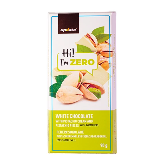 FEHÉRCSOKOLÁDÉ PISZTÁCIAKRÉMMEL ÉS PISZTÁCIADARABOKKAL ÉDESÍTŐSZEREKKEL 90G UPDATE