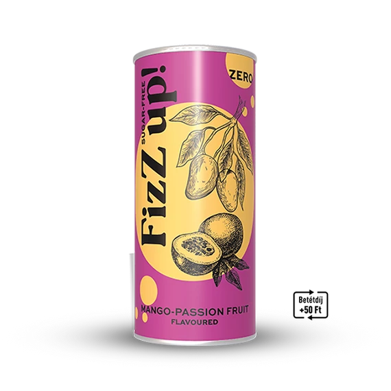 FIZZ UP! MANGÓ-MARACUJA ÍZŰ SZÉNSAVAS ÜDÍTŐITAL ÉDESÍTŐSZEREKKEL 250ML