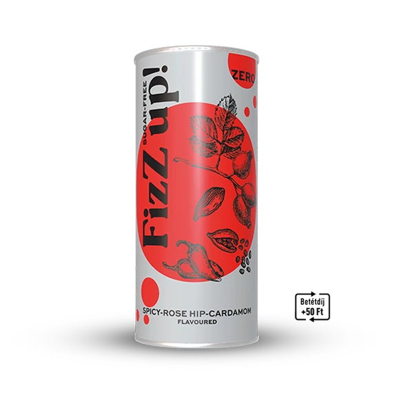 FIZZ UP! CSÍPŐS CSIPKEBOGYÓ -KARDAMOM ÍZŰ SZÉNSAVAS ÜDÍTŐITAL ÉDESÍTŐSZEREKKEL 250ML